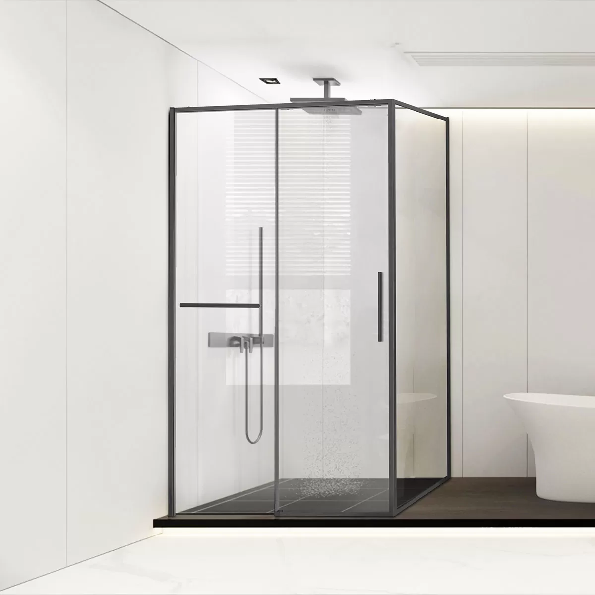 Душевой уголок Vincea Slim Soft (VSR-1SS8015CLGM) 1500х800 мм, вороненая сталь, стекло прозрачное