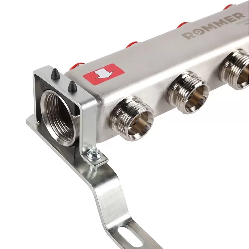 Коллектор Rommer 1"x3/4" на 4 контура с запорными клапанами (нерж. сталь) (RMS-3201-000004)