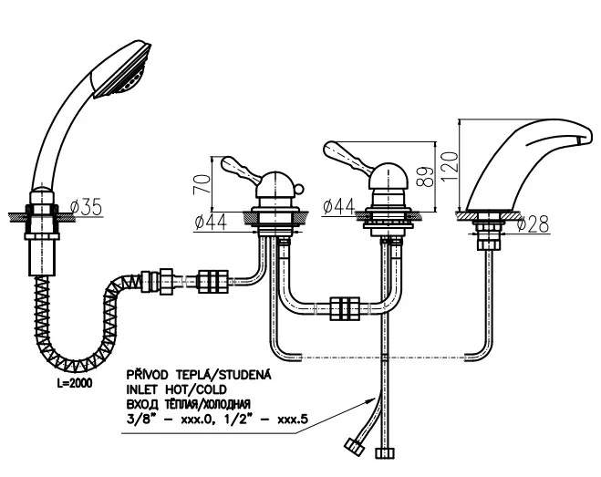 Смеситель на борт ванны Rav Slezak Labe L071.5PSM