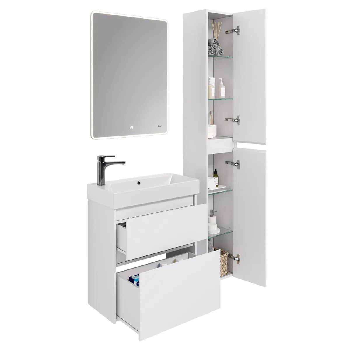 Тумба с раковиной подвесная Dreja Slim 65 см, белый