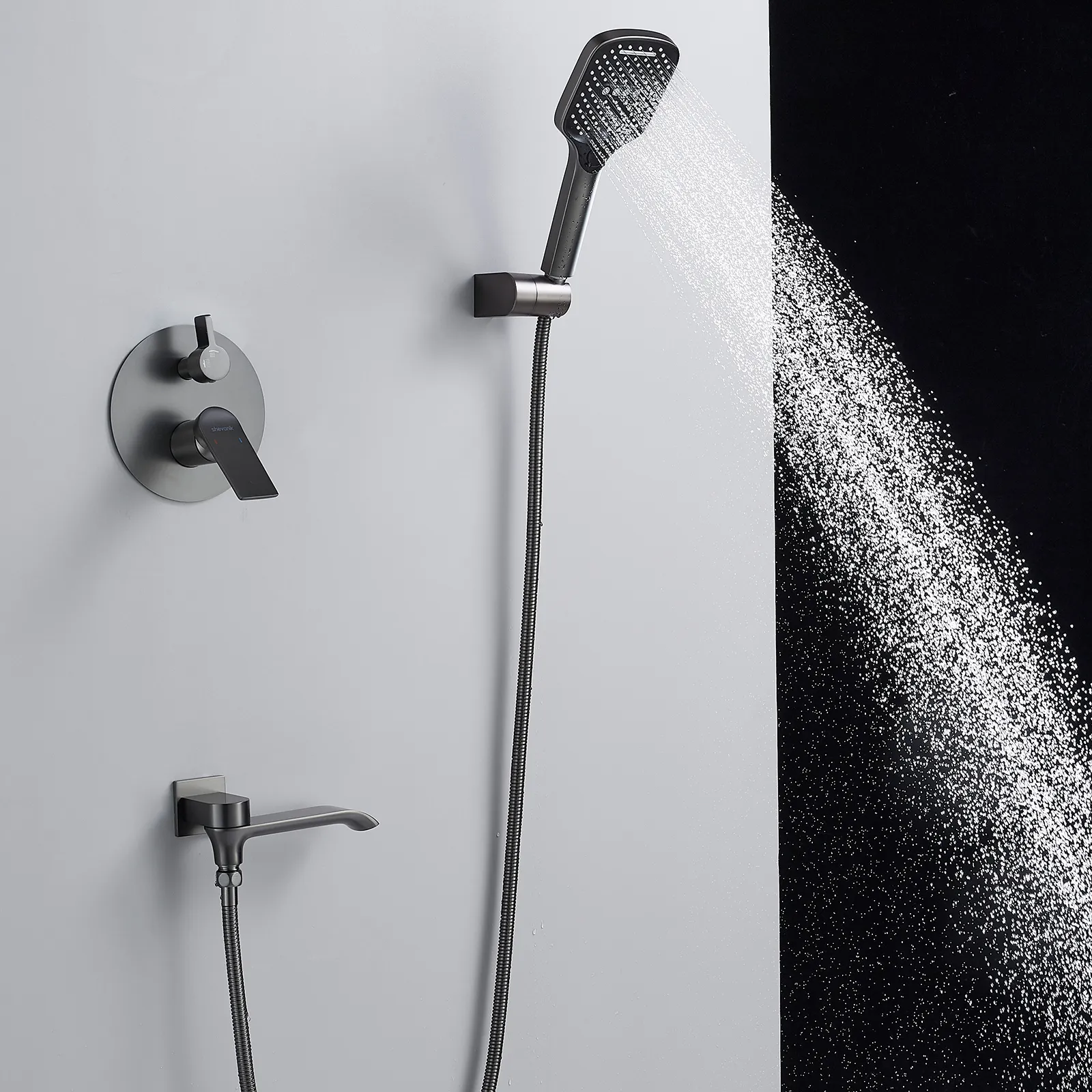 Душевая система встраиваемая Shevanik S4135T, оружейная сталь