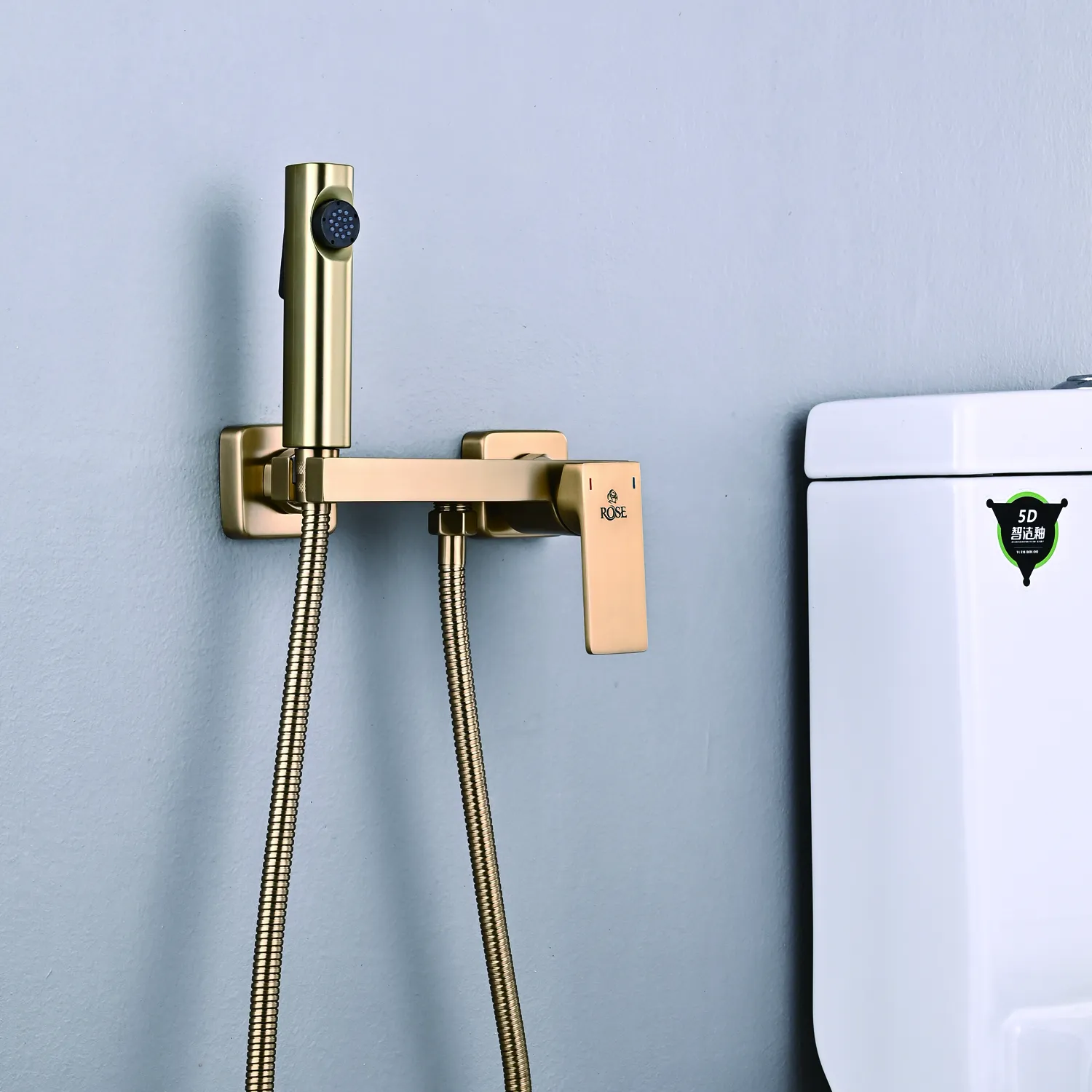 Гигиенический душ со смесителем Rose R1805G-1, золотой сатин