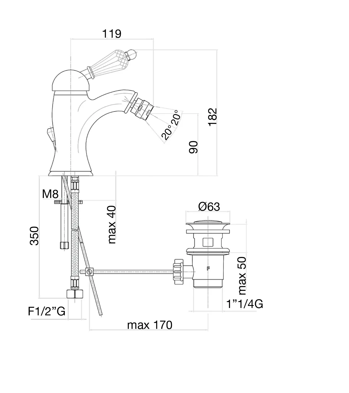 Смеситель для биде Fiore IMPERIAL-SKY  (SWAROVSKI®) 82CR5321, хром