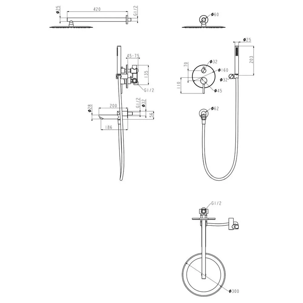 Душевая система встраиваемая Grocenberg GB5099BL-1, черный