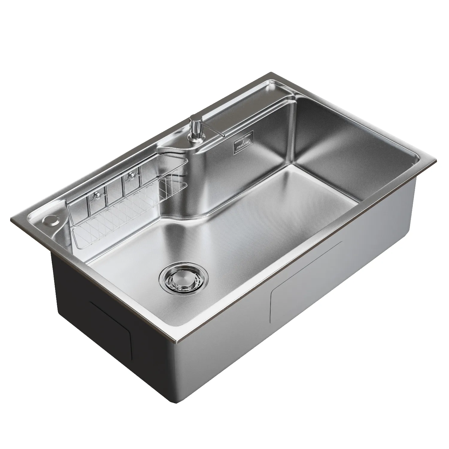 Мойка настол.монтаж MIXLINE ПРО 75х48 (1,0) вып 3 1/2" с ФАСКОЙ 21,5см с сиф.(сатин дек)+доз+кол+корз (558470)
