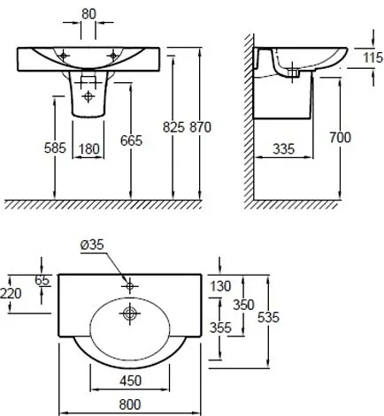 PRESQU'ILE E1343-00 раковина полувстраиваемая 80см