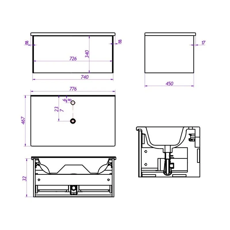 Тумба под раковину подвесная La Fenice Terra FNC-01-TER-G-80, серо-зеленая