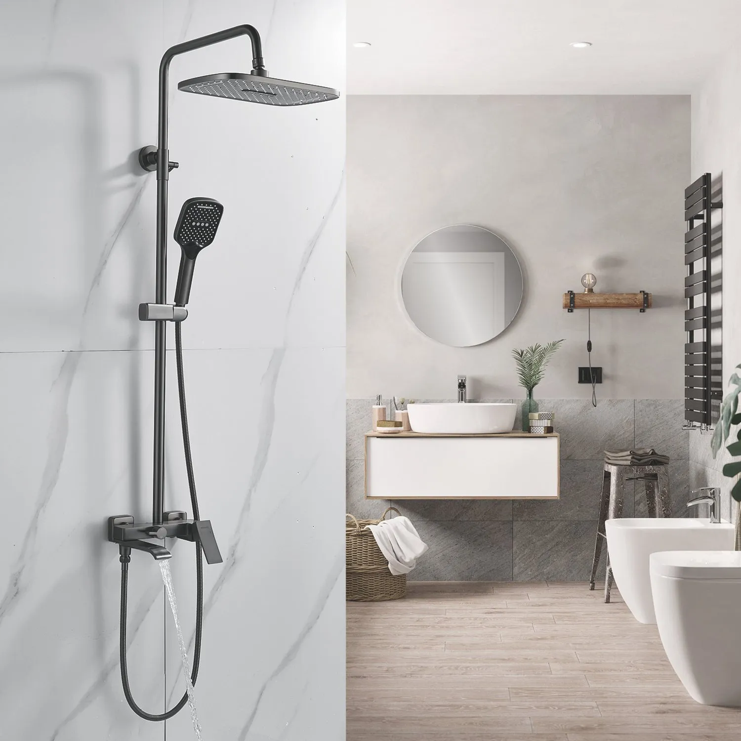 Душевая система Shevanik S4036T, оружейная сталь