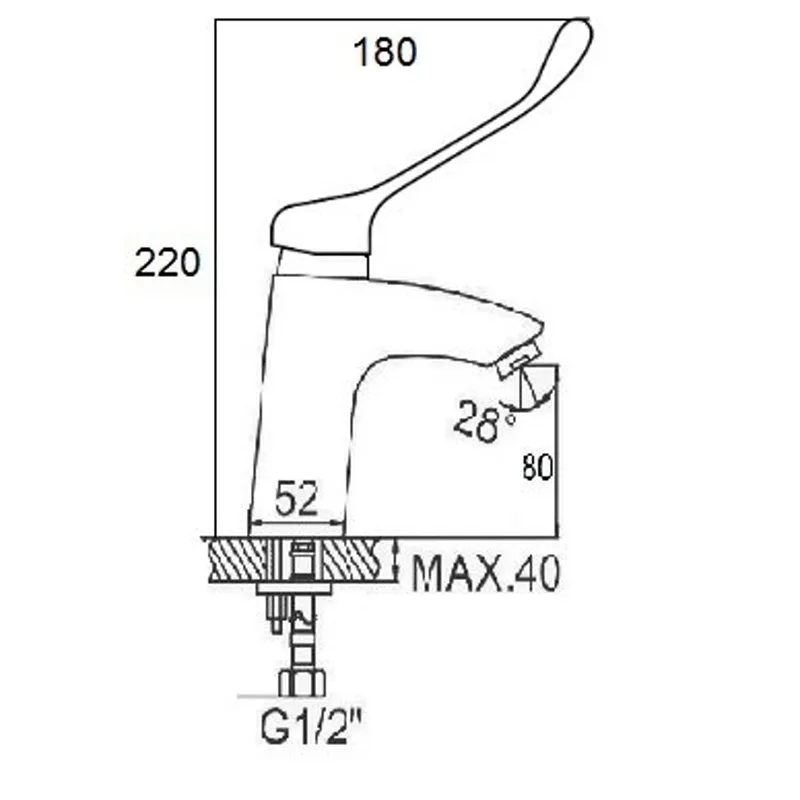 Смеситель для раковины с хирургической ручкой D-Lin D110427, хром