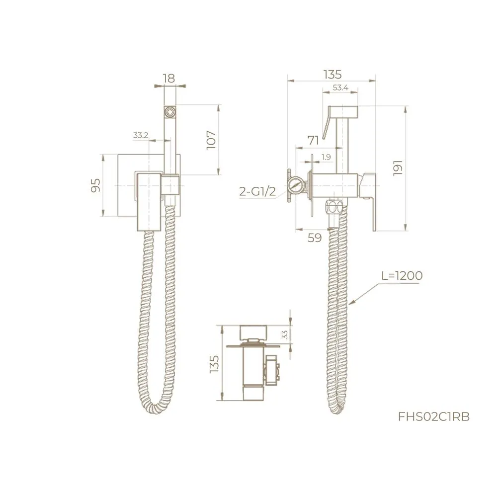 Гигиенический душ со смесителем встраиваемый Knotlor FHS02C1RB, бронза