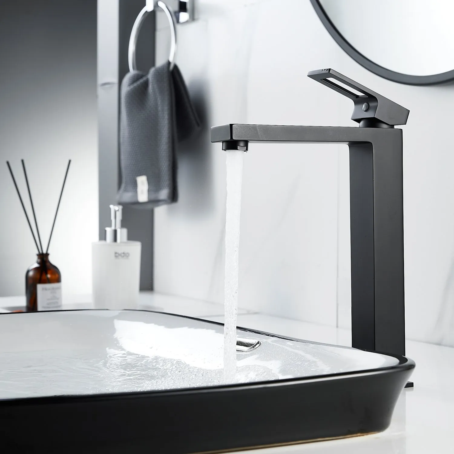 Смеситель для раковины высокий  Raffine F1196H, черный