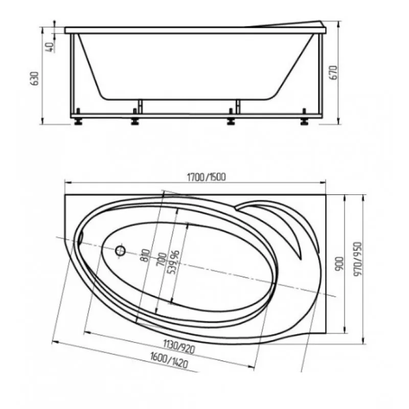 Акриловая ванна Aquatek Бетта 1700x970 левосторонняя (BET170-0000378)