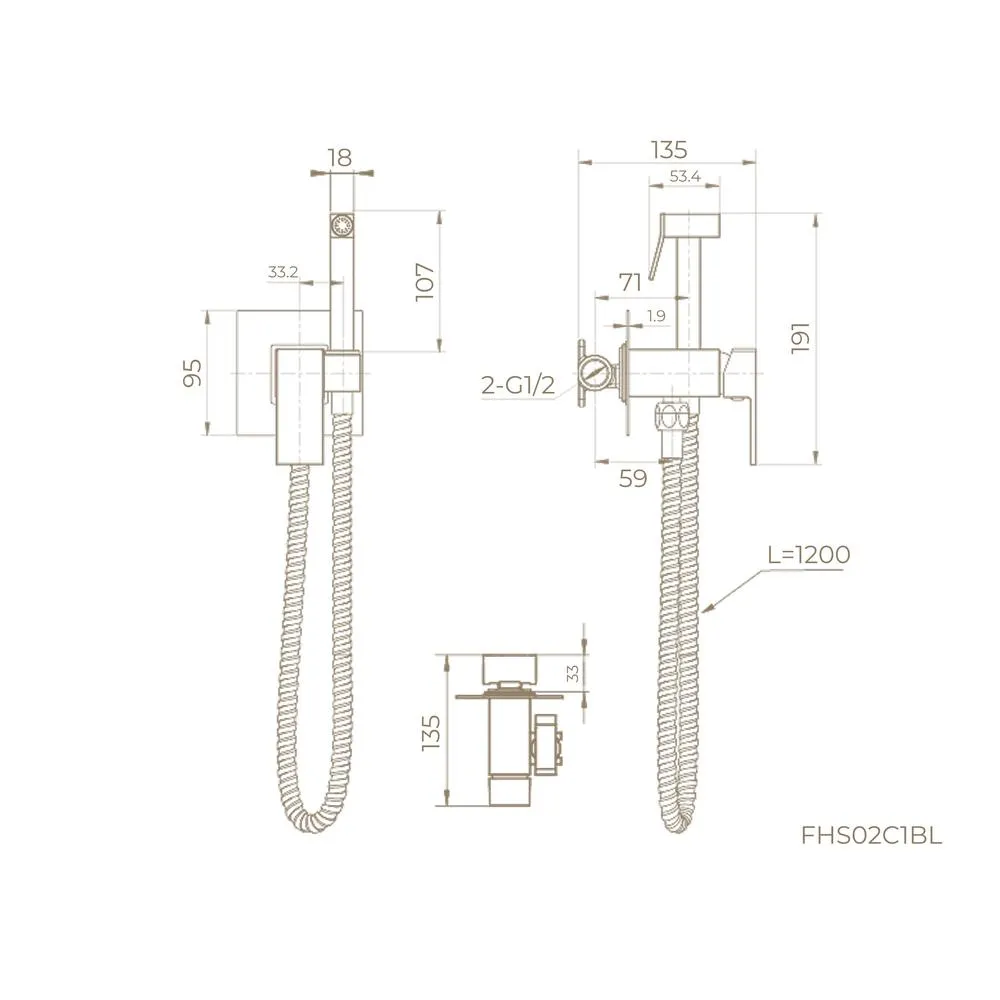 Гигиенический душ со смесителем встраиваемый Knotlor FHS02C1BL, черный