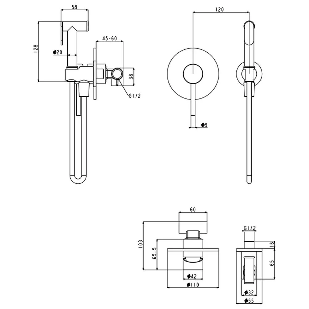 Гигиенический душ со смесителем встраиваемый Grocenberg GB1003CR, хром