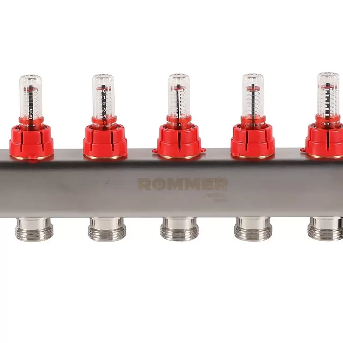 Коллектор Rommer 1"x3/4" на 6 контуров с расходомерами и запорными клапанами (RMS-1201-000006)