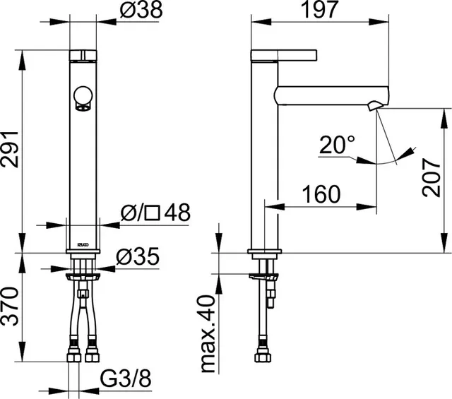 59510371100 IXMO Смеситель для умывальника h=210/291mm, без гарнитурой для слива и донным клапаном, с розеткой (круглой и квадратной), черный матовый