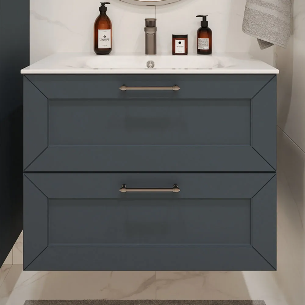 Тумба с раковиной подвесная (80см) Terminus Victoria VIC10802703101O, серый шёлк