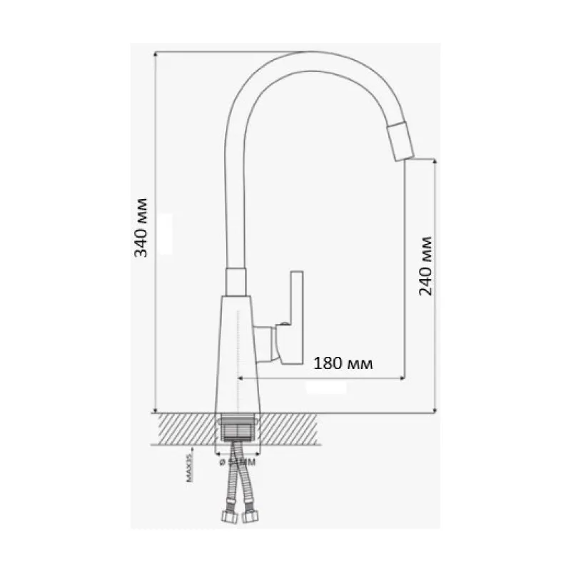 Смеситель для кухни с гибким изливом D-Lin D155302-3, хром/белый