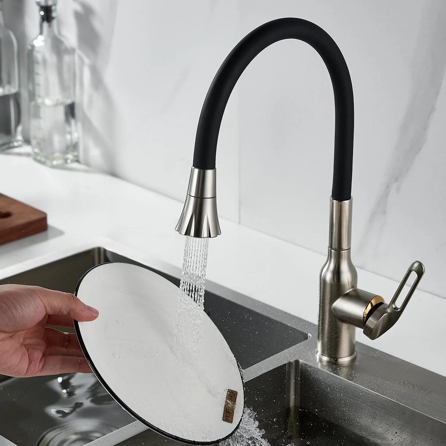 Смеситель для кухни с гибким изливом Raffine F303L-3, сатин