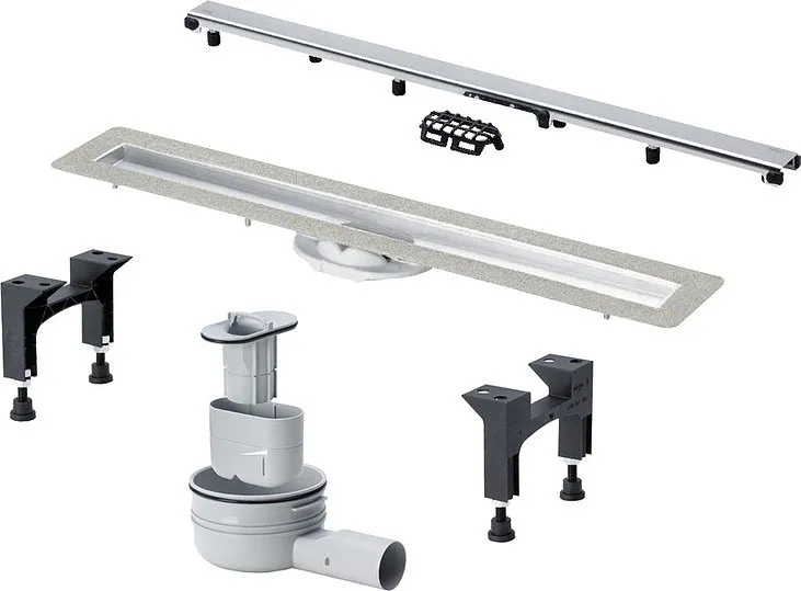 753177 Advantix Basic Set душевой лоток (нерж.сталь) 900 мм в комп. с сифоном 0.5 л/сек, ножками, дизайн решеткой ER10 (глянцевая); модель 4983.10