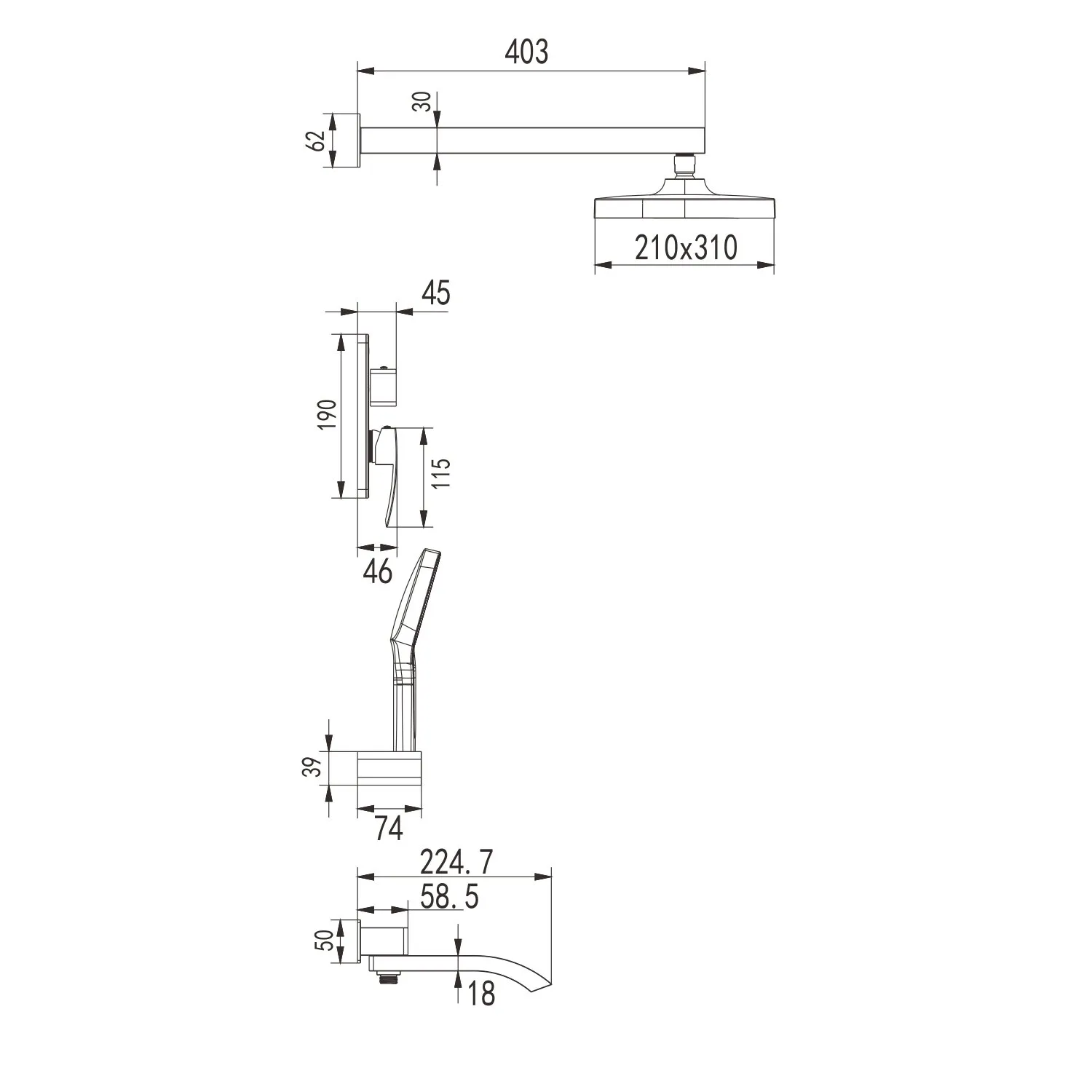Душевая система встраиваемая Rose R1535F, белый/хром