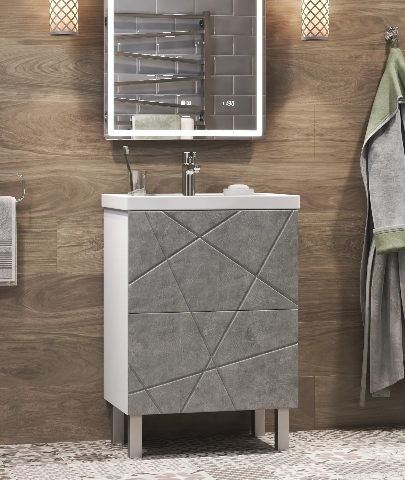 Тумба с раковиной напольная VIGO Geometry tn.GEO.FOS.50.2Y бетон, 50 см