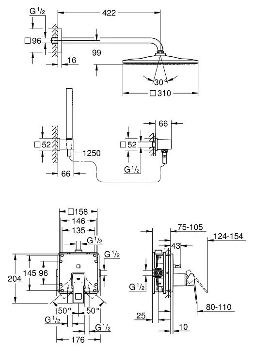 Душевой комплект Grohe Eurocube 25238000 310 мм