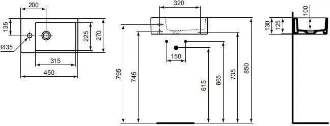 Асимметричная раковина Ideal Standard Strada 45x27 K081701