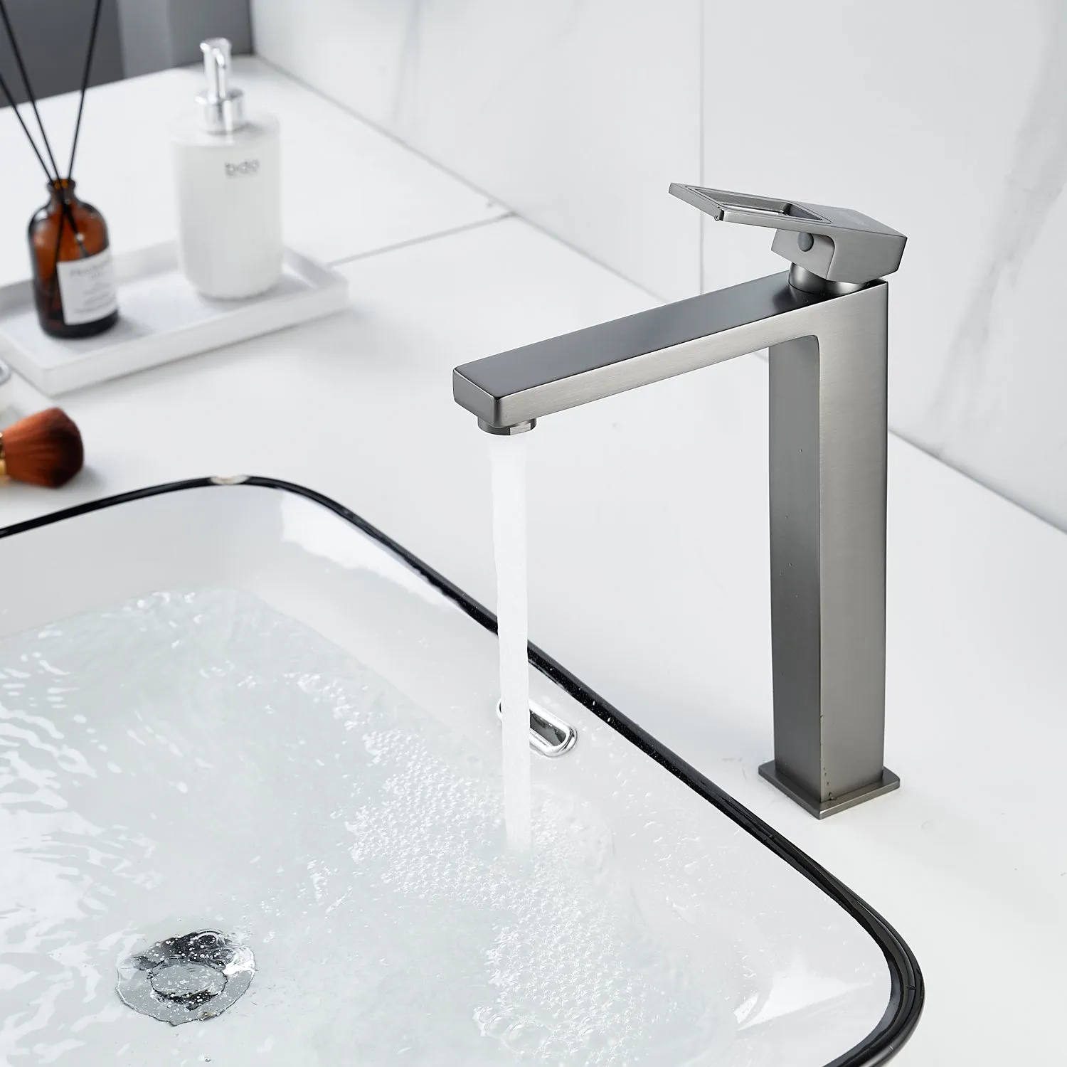 Смеситель для раковины высокий  Raffine F1196T, оружейная сталь