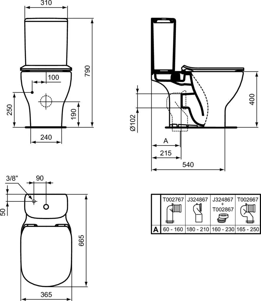 V0006D Промо-комплект 3 в 1 TESI AquaBlade® Напольный пристенный унитаз с бачком , горизонтальный (универсальный) выпуск, глубокий смыв, тонкое крышк