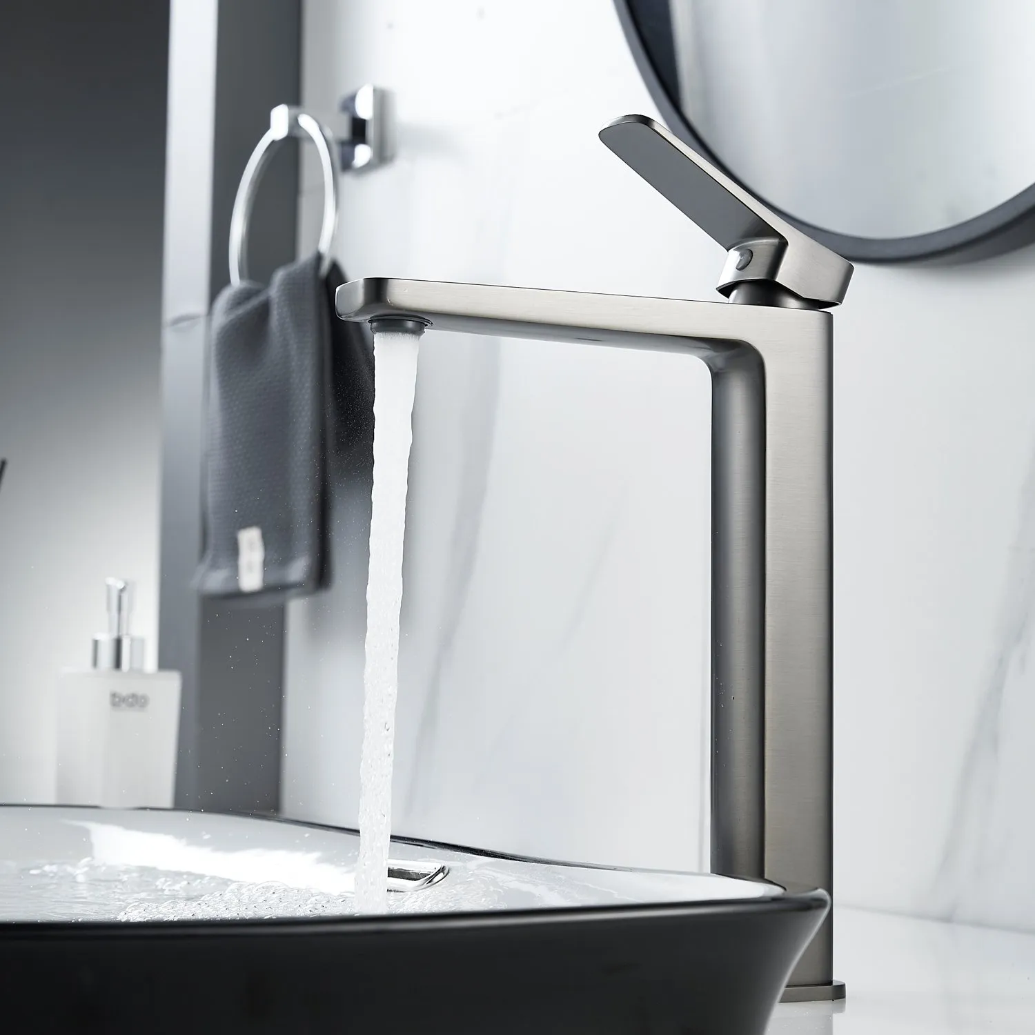 Смеситель для раковины высокий  Raffine F1199T, оружейная сталь