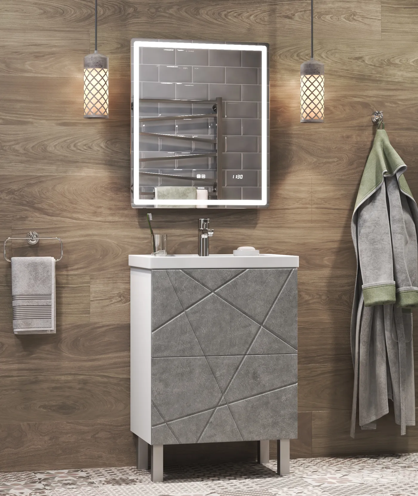 Тумба с раковиной напольная VIGO Geometry tn.GEO.FOS.50.2Y бетон, 50 см