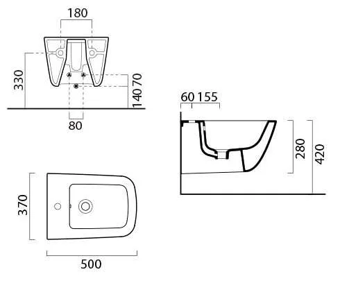 9064111 SAND 50 Подвесное биде без скрытого крепежа (с установкой снизу) 50х37, цвет белый глянцевый extraglaze GSI