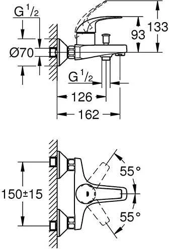 Смеситель для ванны GROHE BauCurve с изливом, хром (арт. 23599000)