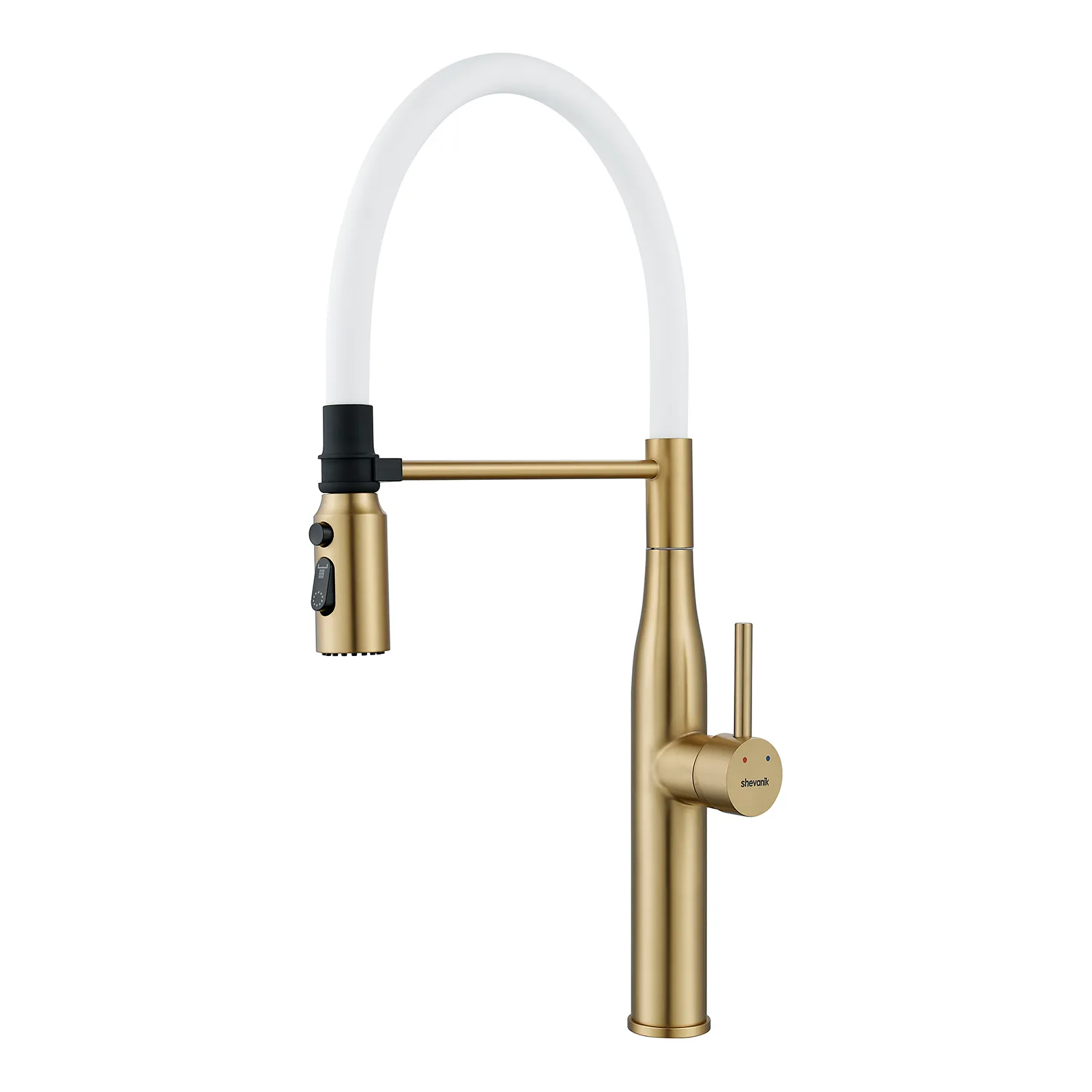 Смеситель для кухни с гибким изливом и режимом "душ" Shevanik S123G-1, золотой сатин