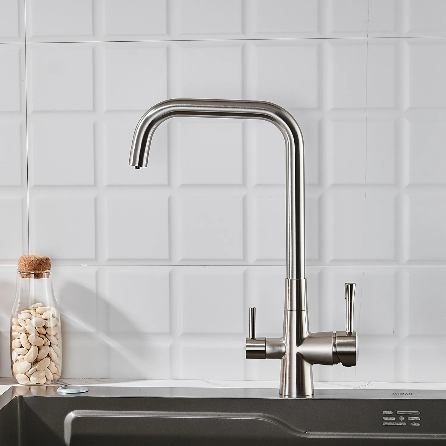 Смеситель для кухни с подключением фильтра Shevanik S528L, сатин