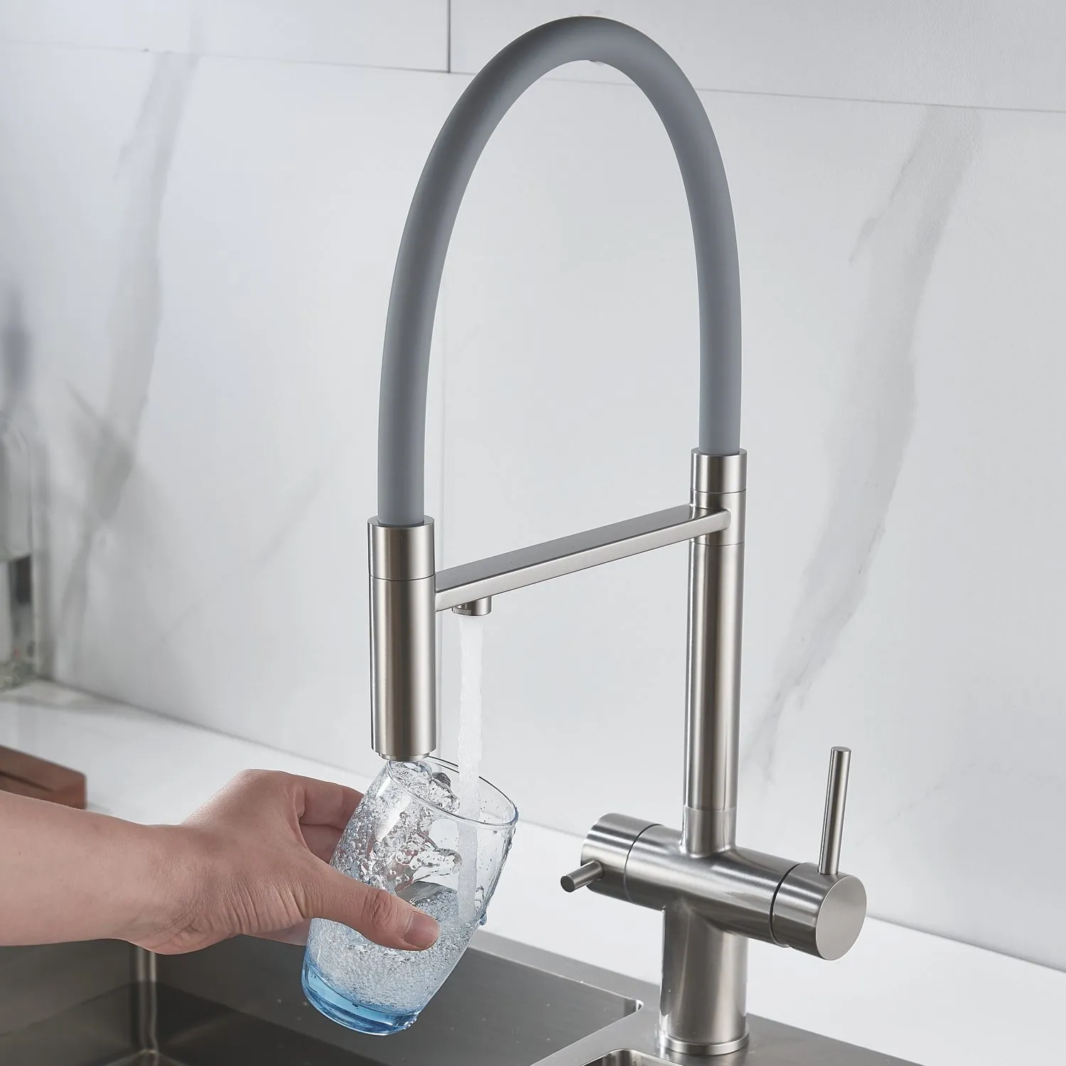 Смеситель для кухни с подключением фильтра Shevanik S178L, сатин