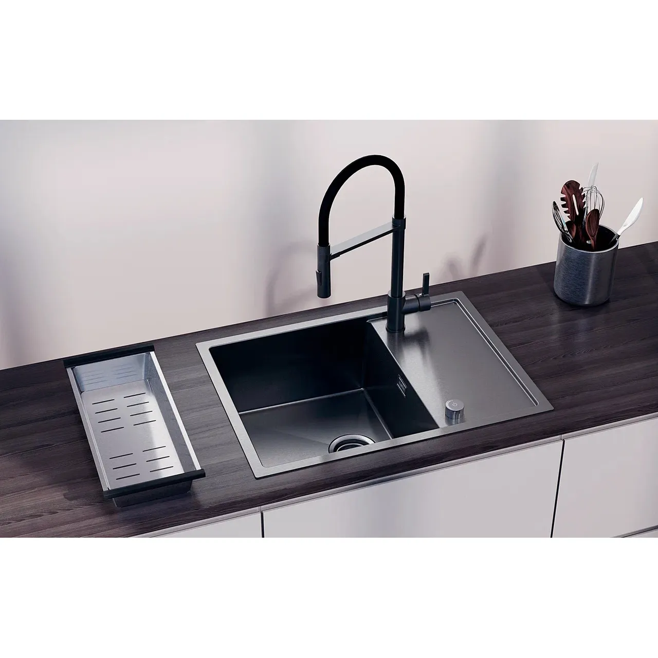 Кухонная мойка Ulgran Steel 680x500, черная брашированная сталь