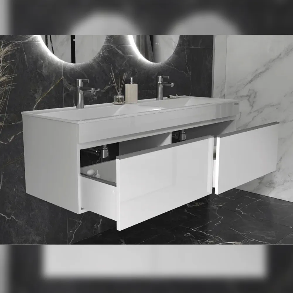 Тумба с раковиной подвесная Velvex Pulsus tp.PUL.PUL.140.2Y белый глянец, 140 см