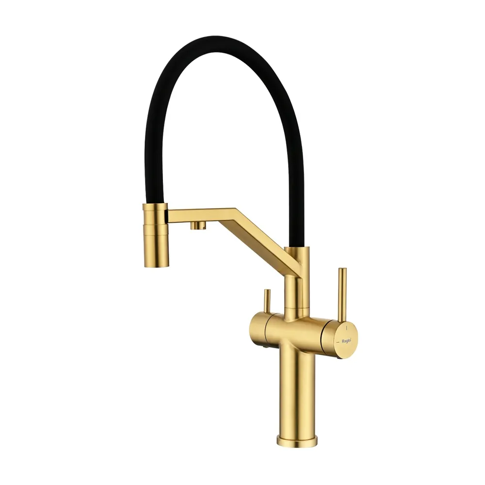 Смеситель Raglo R20.62.03 для кухни с подключением к фильтру съёмный гибкий излив  с магнитным фиксатором, сатин золотой