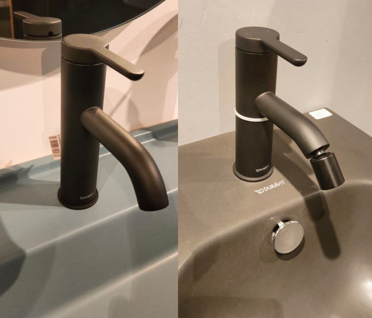 Комплект смесителей Duravit C.1, смеситель для биде + смеситель для раковины, черный матовый (C12400001046/C11020001046)