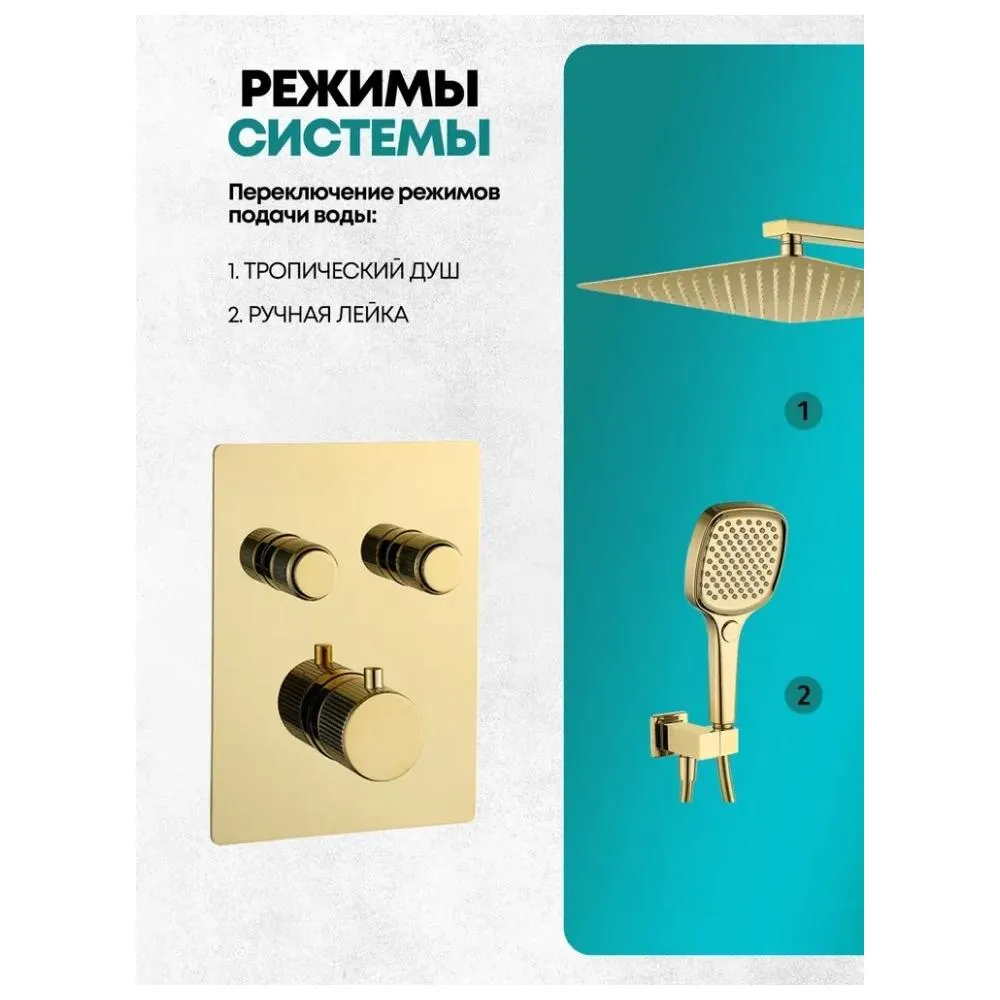 Душевая система встраиваемая (без излива) Grocenberg GB5040GO, золото