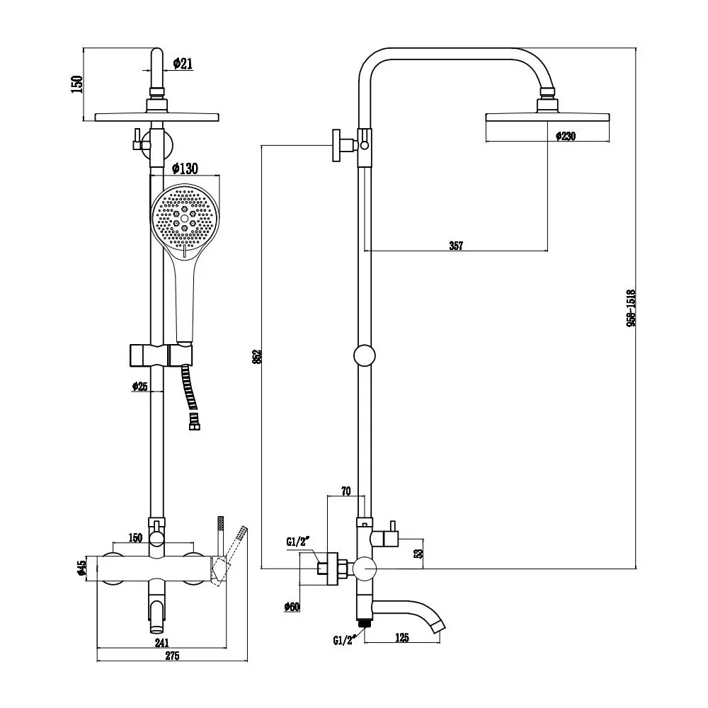 Душевая система VODA Vessel Gold VST250VSLGold, золото
