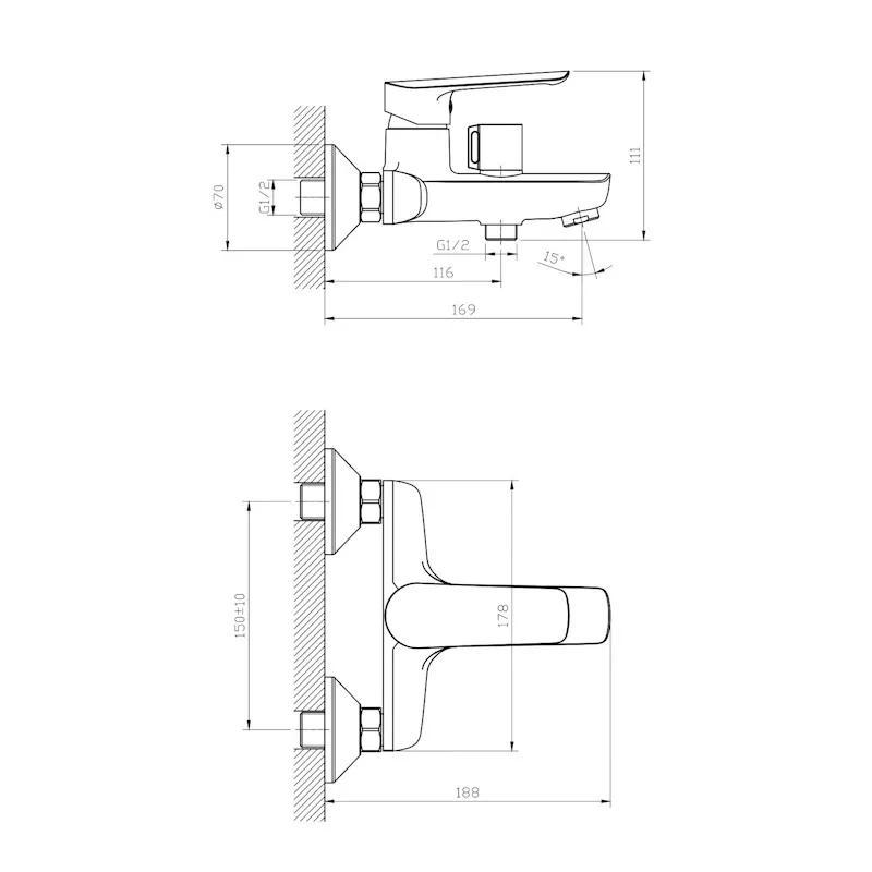 Смеситель ESKO "Lagos White" для ванны, короткий излив, c аксессуарами (LG54W)