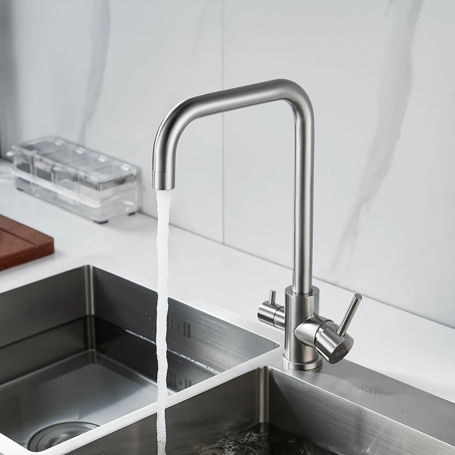 Смеситель для кухни с подключением фильтра воды Raffine F118L, сатин