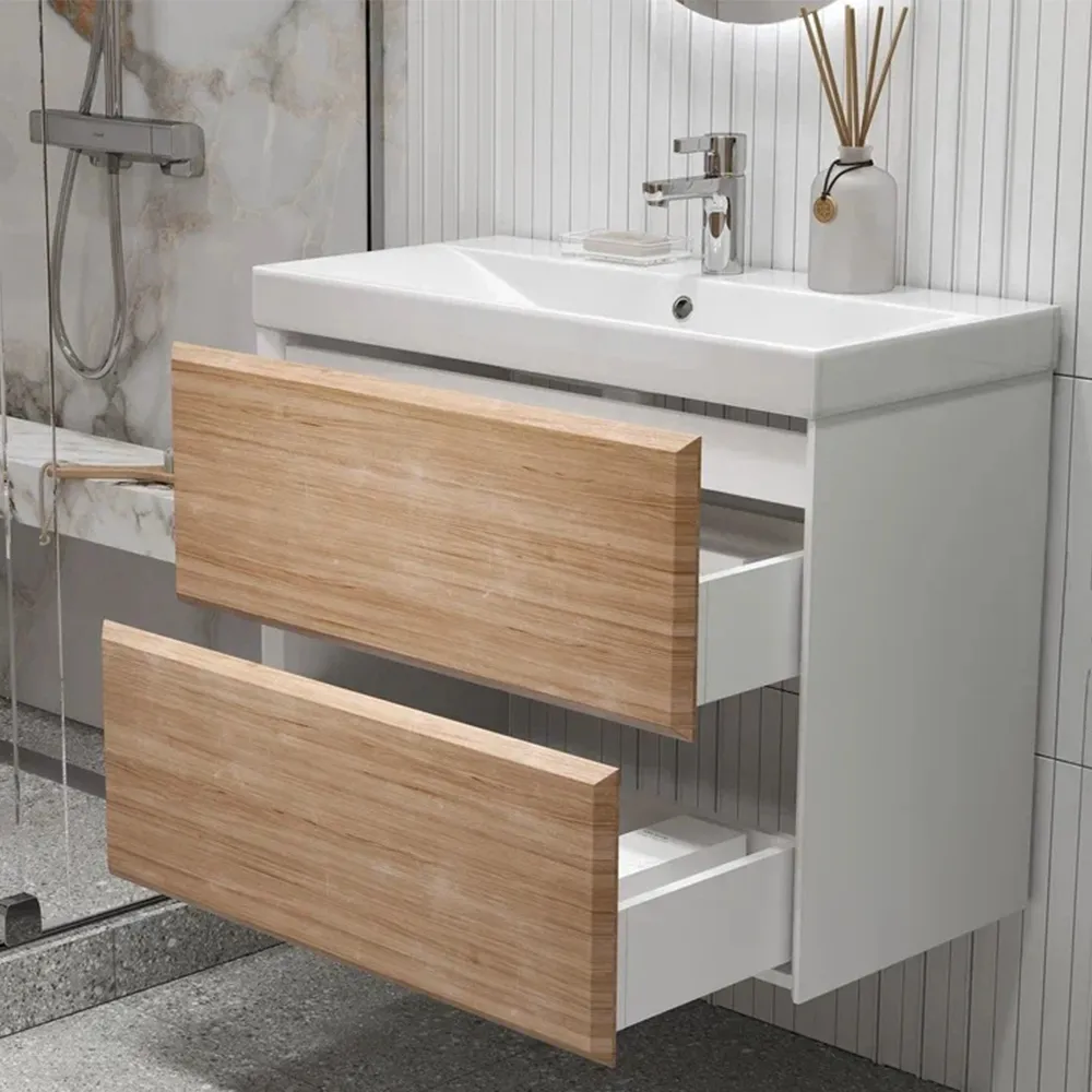 Тумба с раковиной подвесная Velvex Gesso tp.GES.9696.80.2Y белый матовый/дуб сонома, 80 см