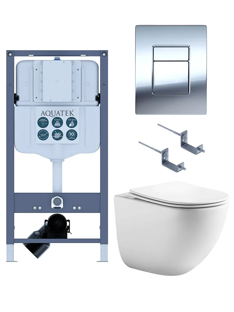 SET AQUATEK ГЕЛИОС PNN-02 4в1 (рама INSP-0000002 +крепёж KKI-0000002+ клавиша PNN-0000002 + унитаз AQ1993T-00 ГЕЛИОС с тонким сиденьем soft-close)
