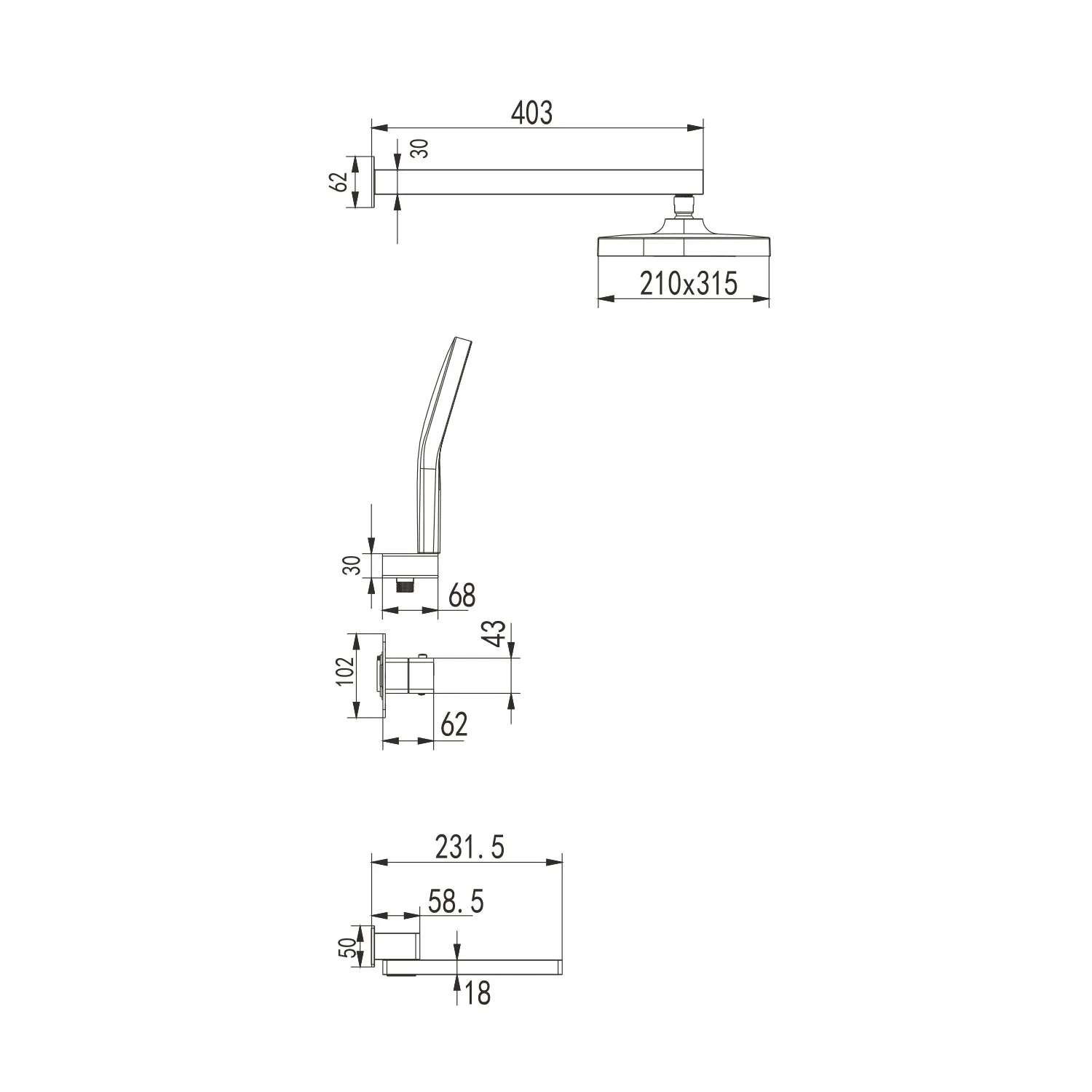 Душевая система с термостатом встраиваемая Rose R1095H, черный