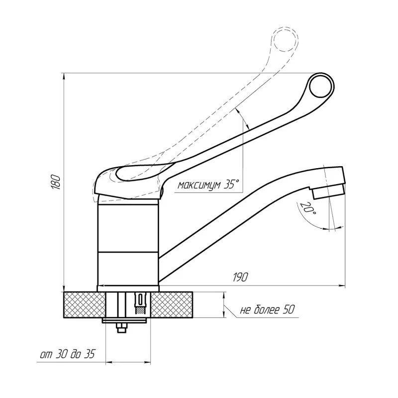 Смеситель для кухни с хирургической ручкой Сантаком stOMEGA 4579, хром