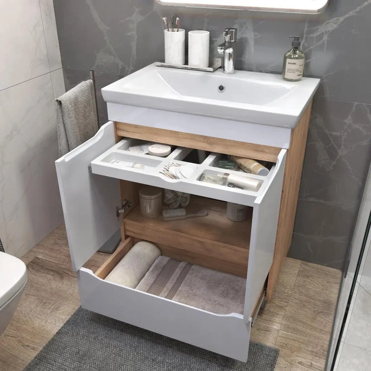 Тумба с раковиной напольная VIGO Grani 285 дуб золотой, 70 см